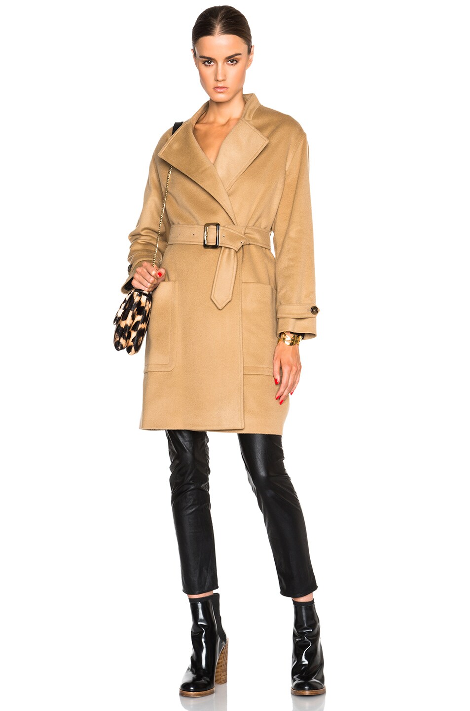 Image 1 of Burberry London Heronsby Oversized Wrap Coat with Patch Pocket in Camel