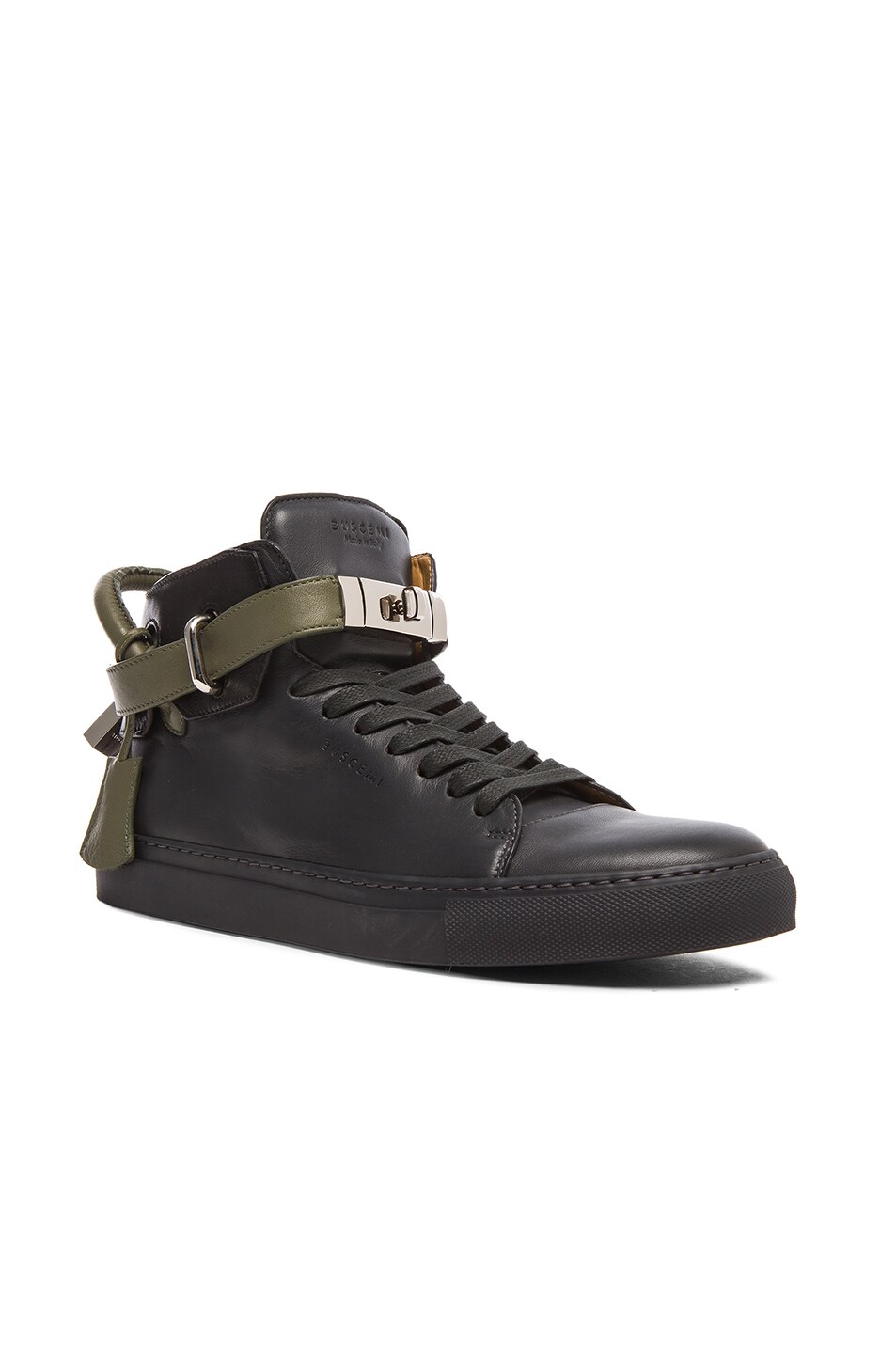 Image 1 of Buscemi 100MM Leather High Tops in Charcoal & Black Elaphe