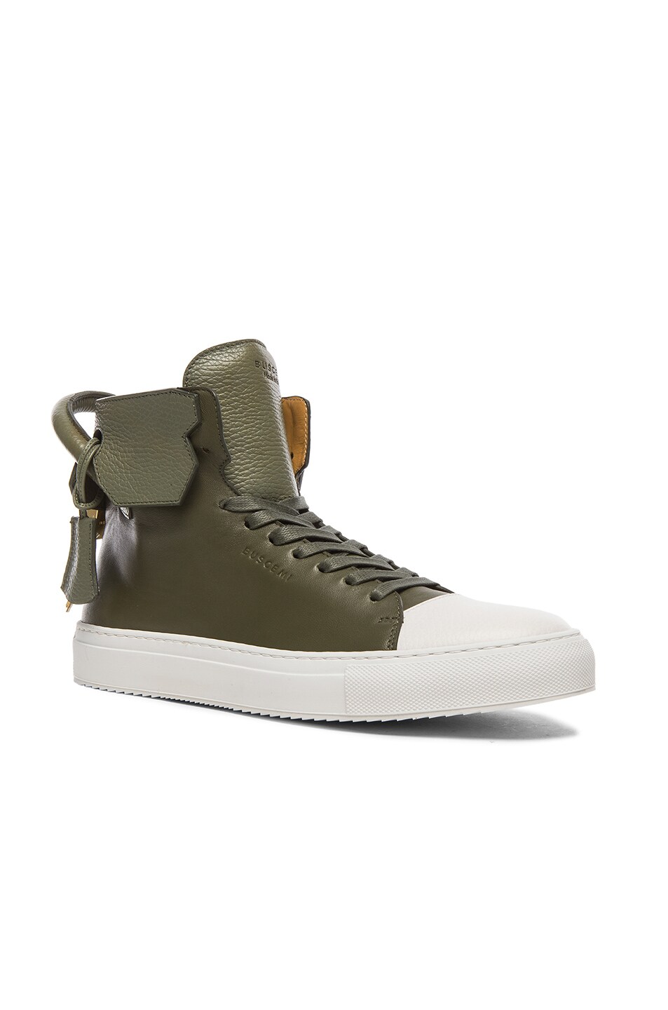 Image 1 of Buscemi 125MM Leather High Tops in Olive & Off White