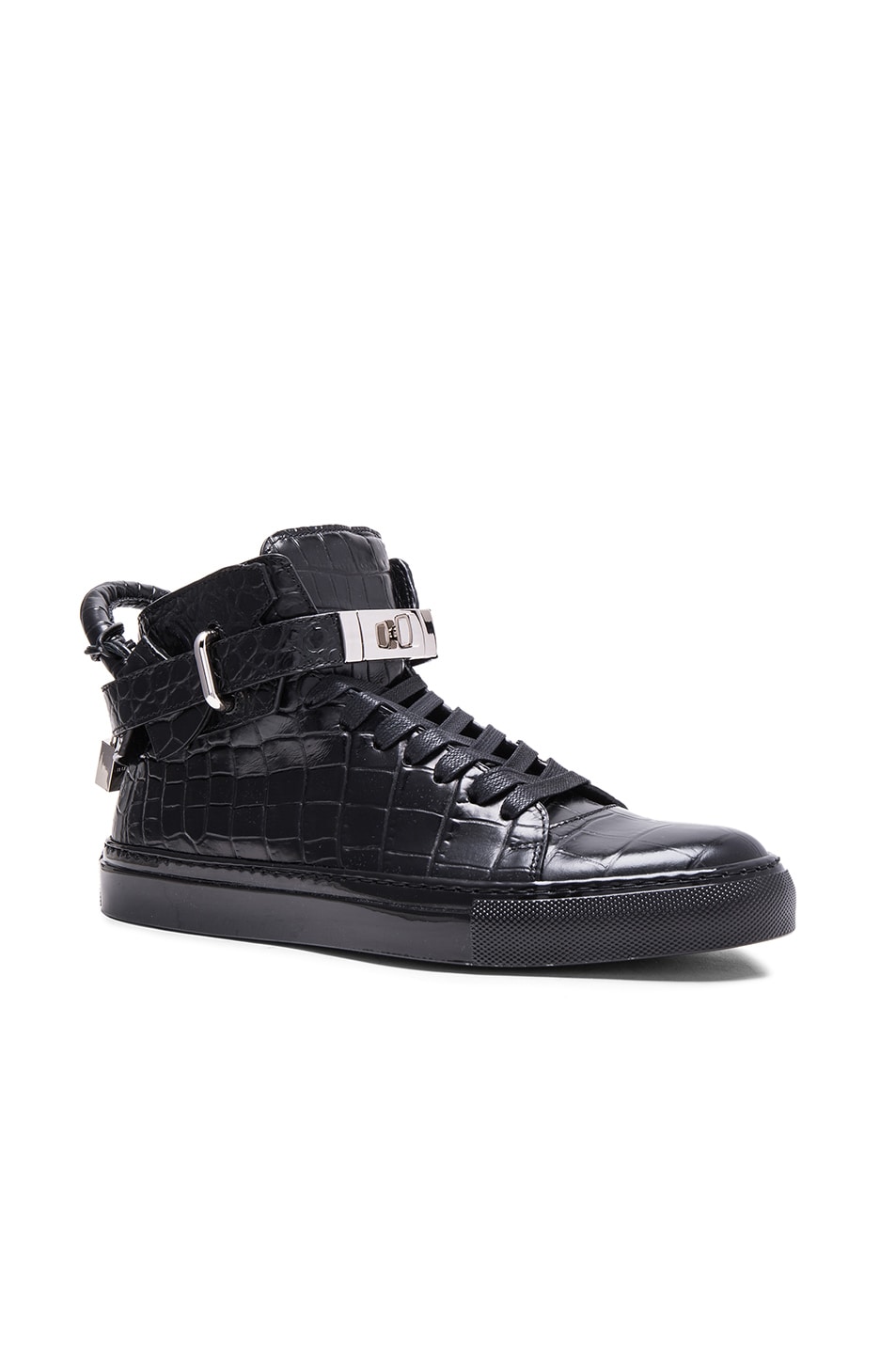 Image 1 of Buscemi 100MM Croc Embossed Leather Sneakers in Black
