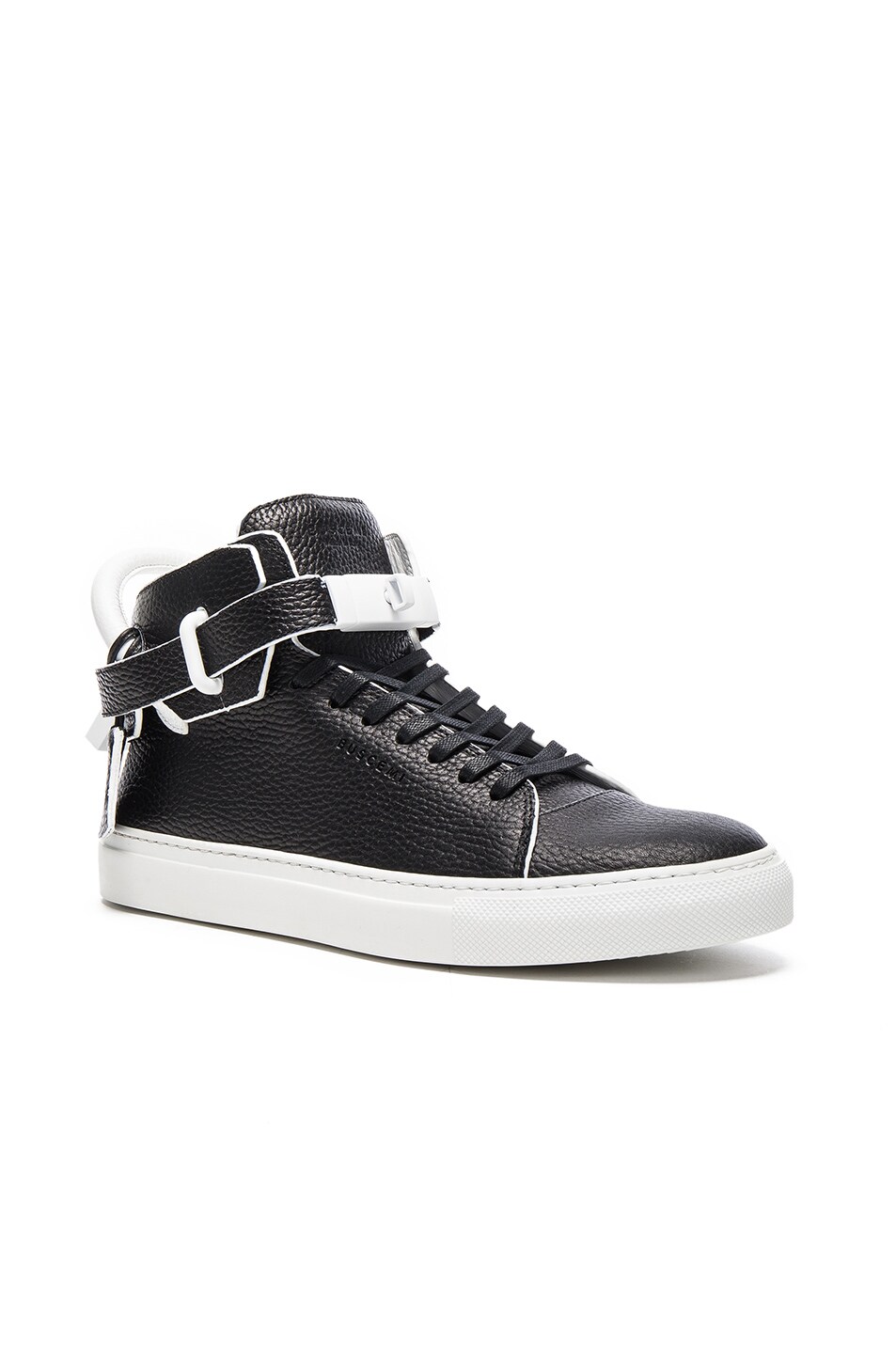 Image 1 of Buscemi 100MM Paint Edge Leather Sneakers in Black & White
