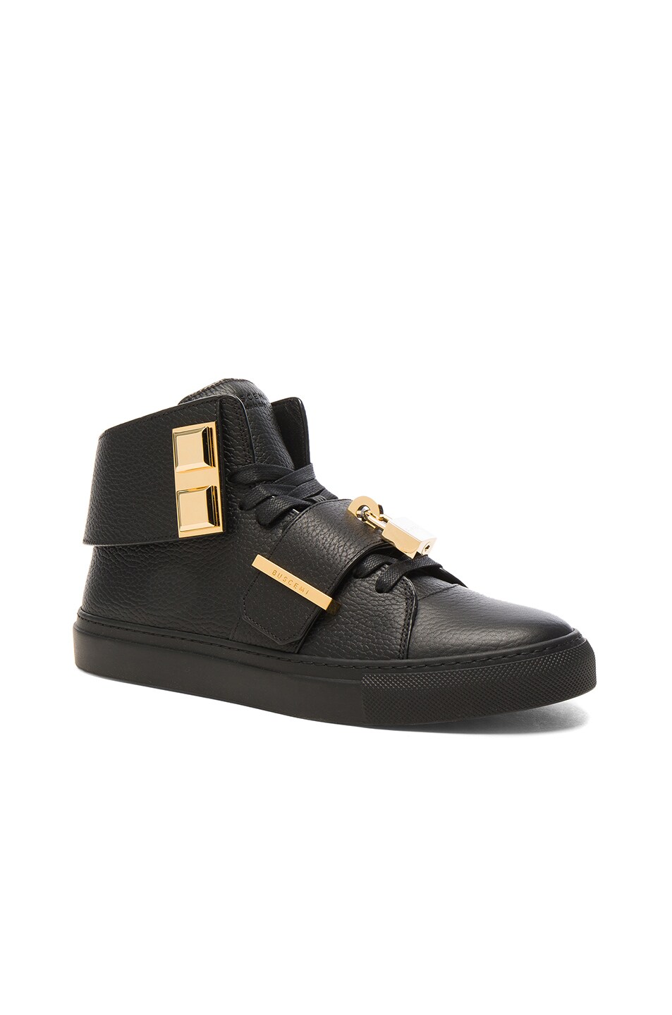 Image 1 of Buscemi Pebbled Leather Trap Sneakers in Black
