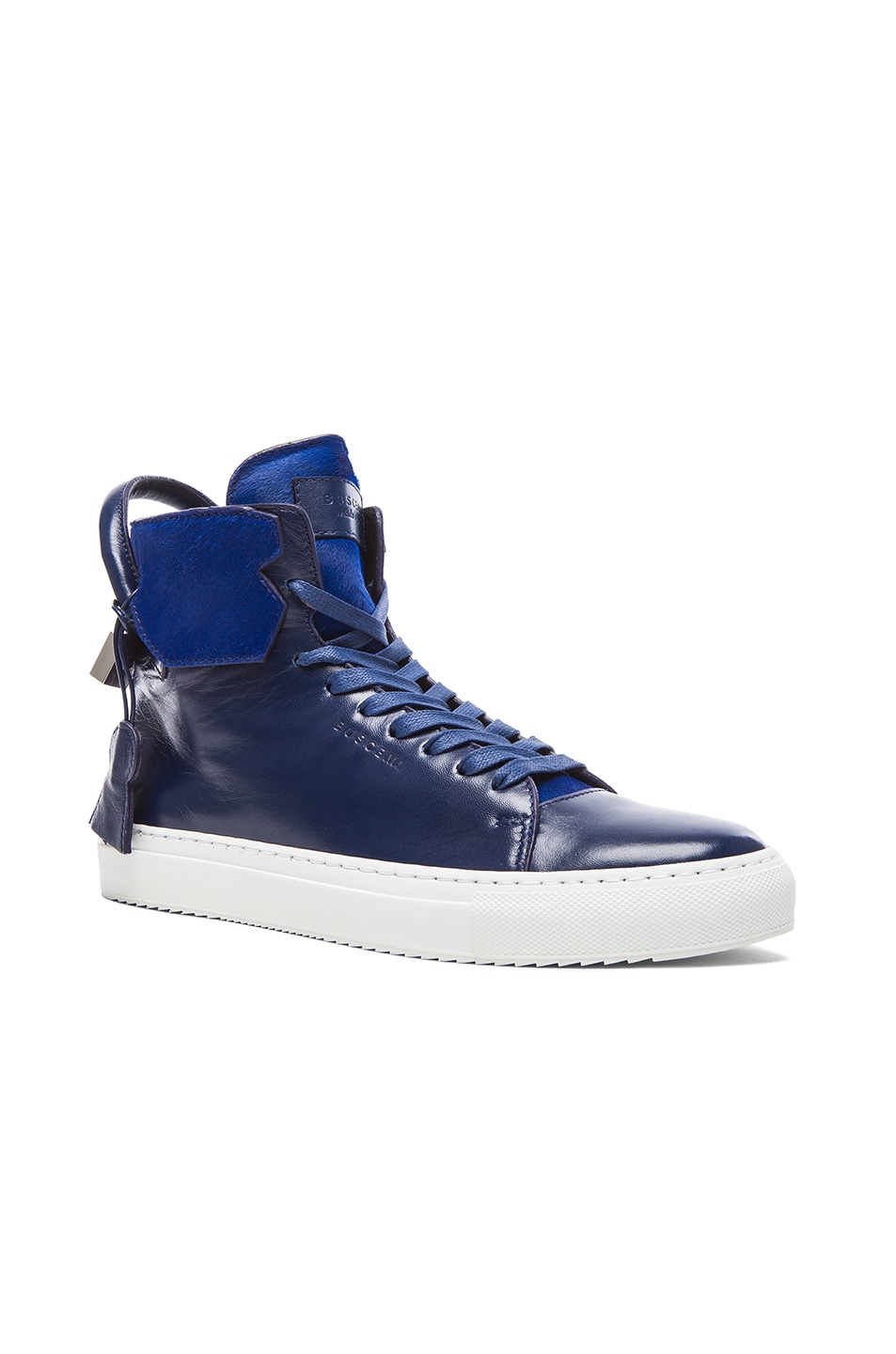 Image 1 of Buscemi 125MM Cavalino High Top Leather Sneakers in Blue