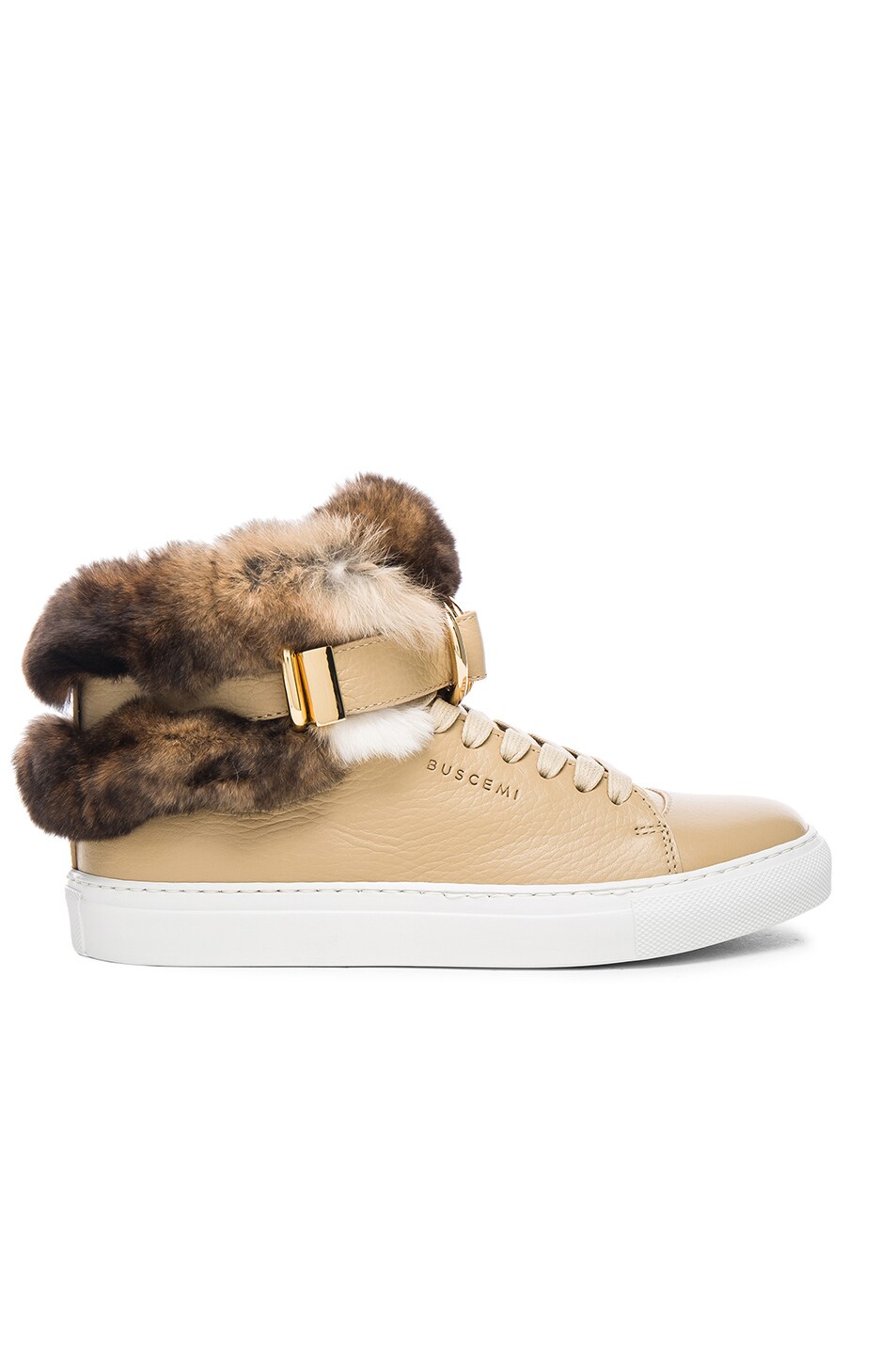 Image 1 of Buscemi 100MM Leather Sneakers with Rabbit Fur in Ivory