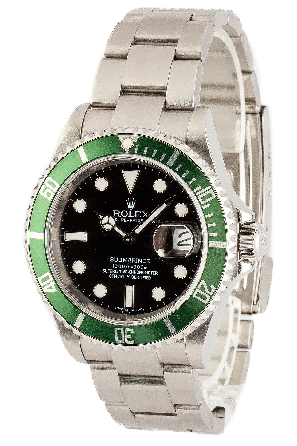 x FWRD Renew Rolex Submariner 16610V Kermit in Metallic Silver