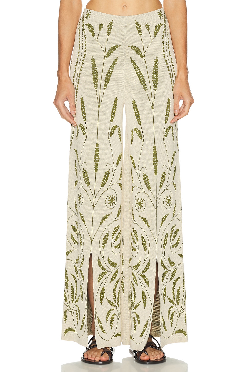 By Malene Birger Jorith Wide-leg Botanical Jacquard Knit Pants In Green