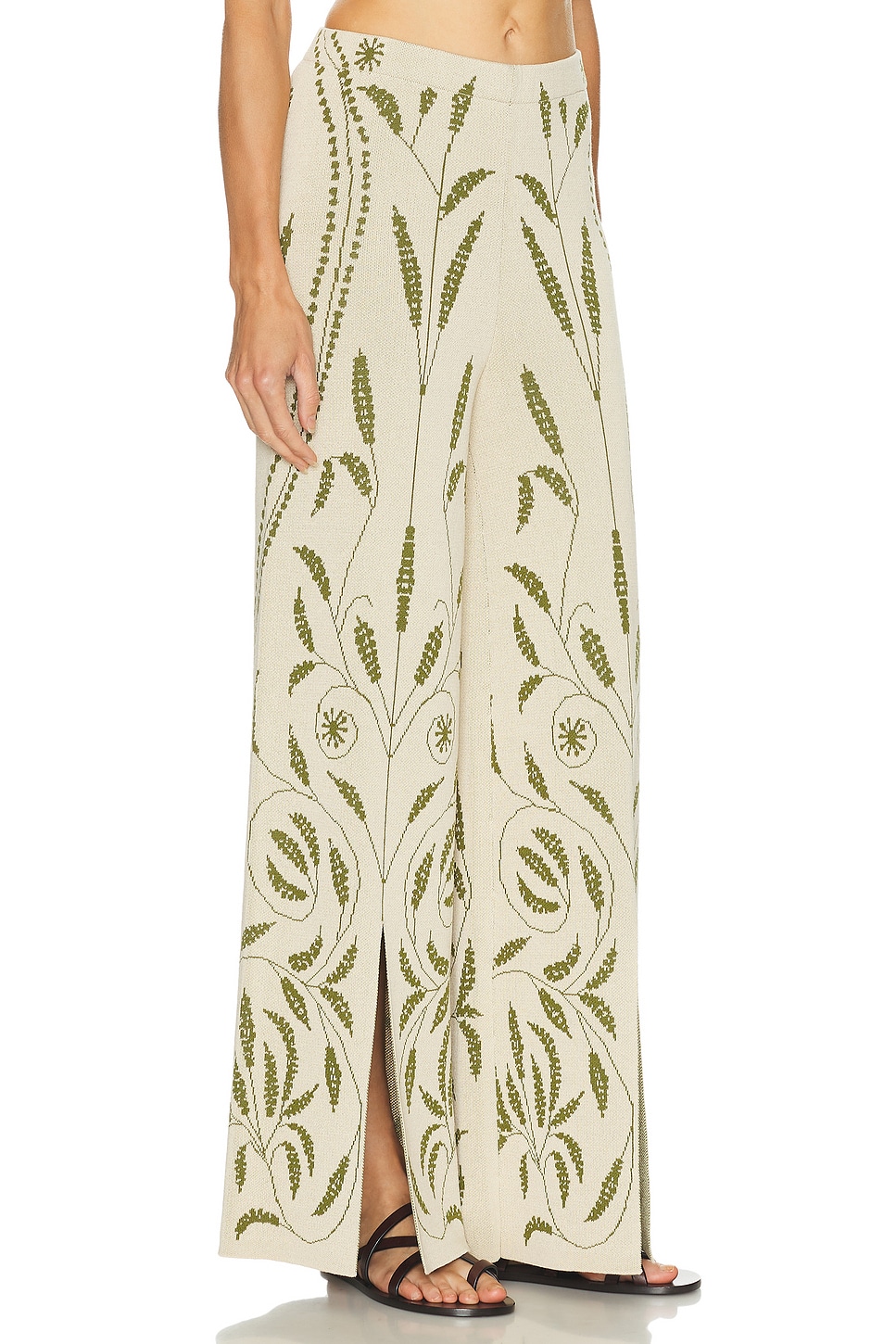 By Malene Birger Jorith Wide-leg Botanical Jacquard Knit Pants In Green
