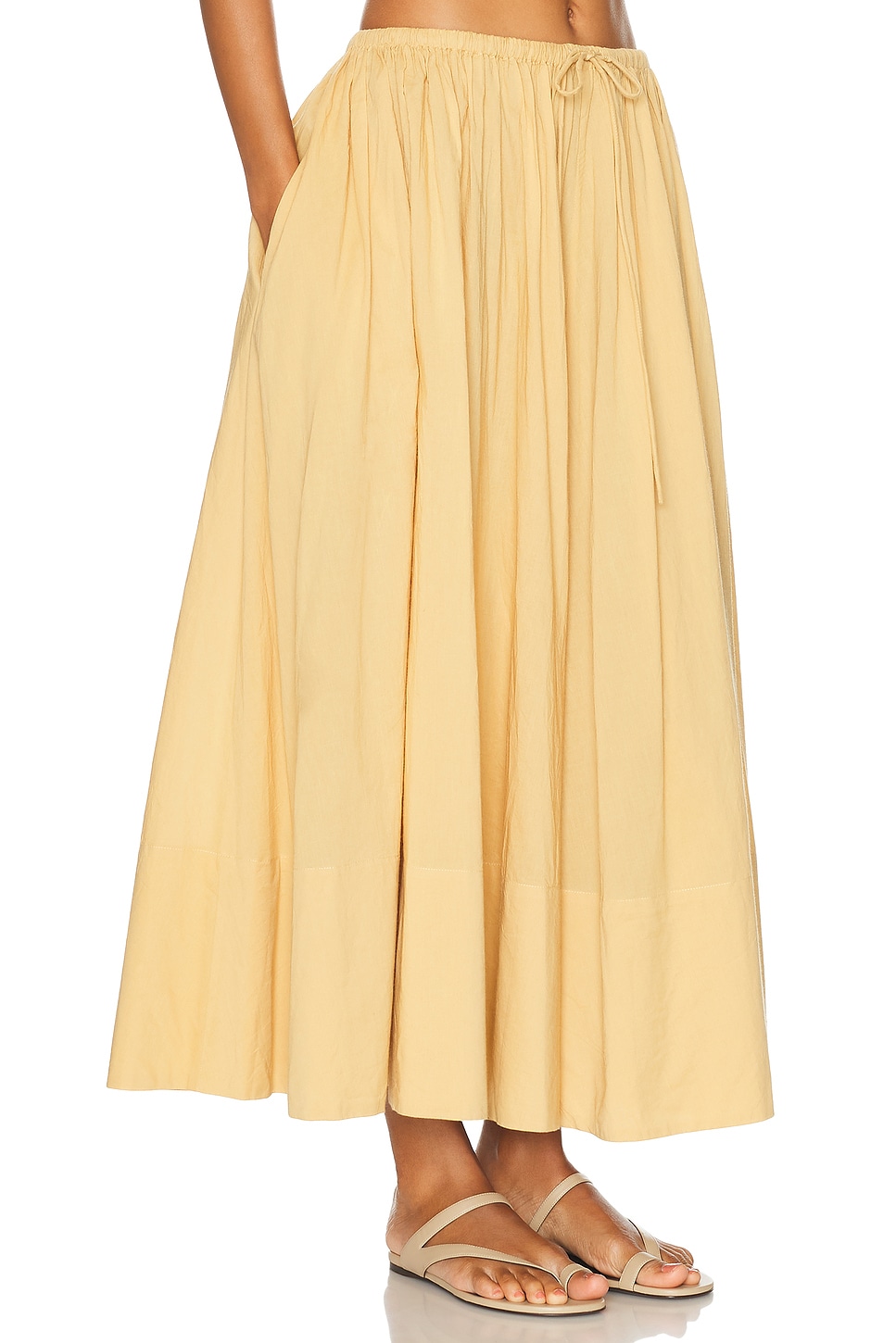 By Malene Birger Pheo Ruched A-line Organic Cotton Midi Skirt In Brown