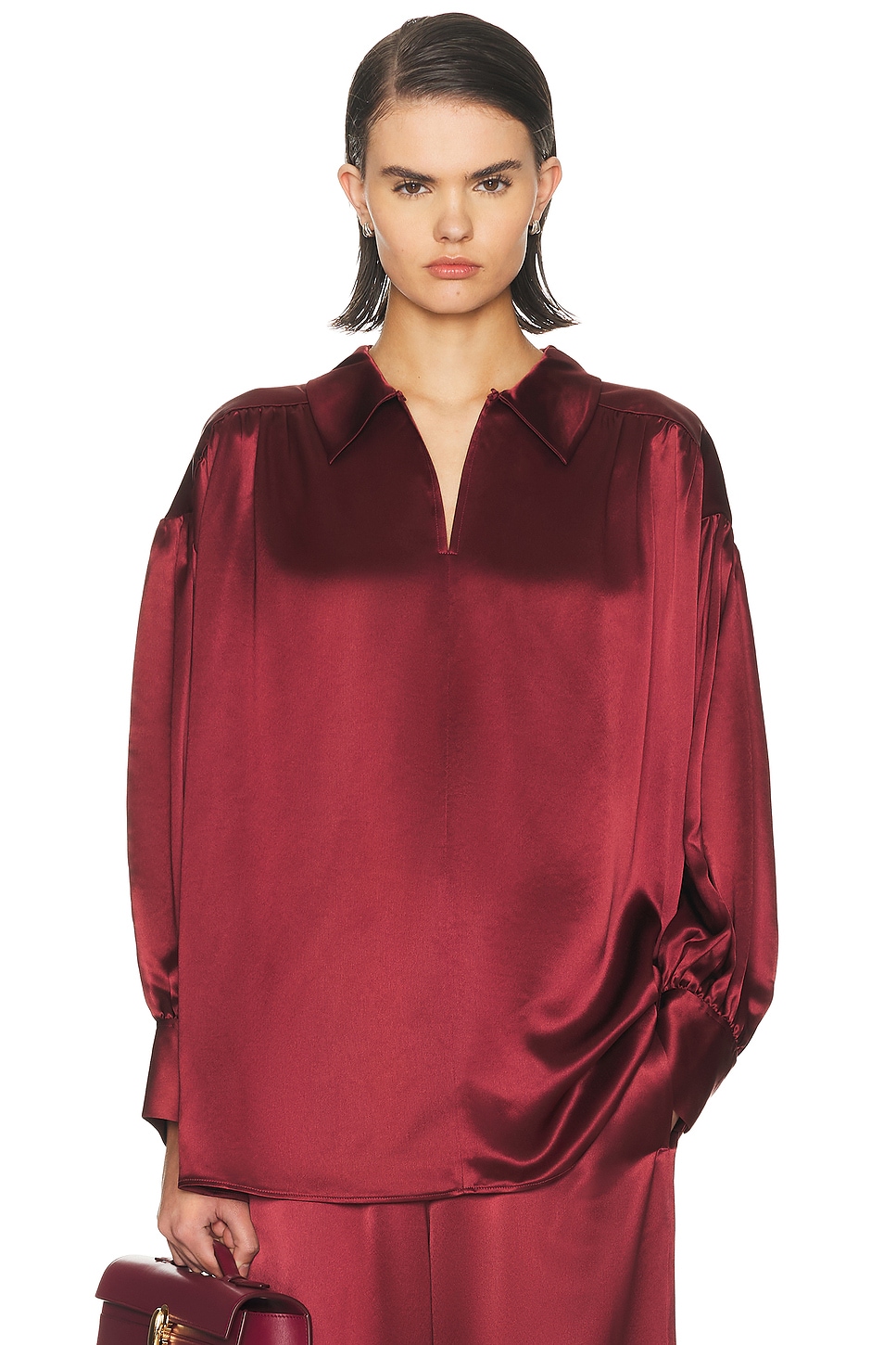 Image 1 of By Malene Birger Leonora Satin Blouse in Cabernet