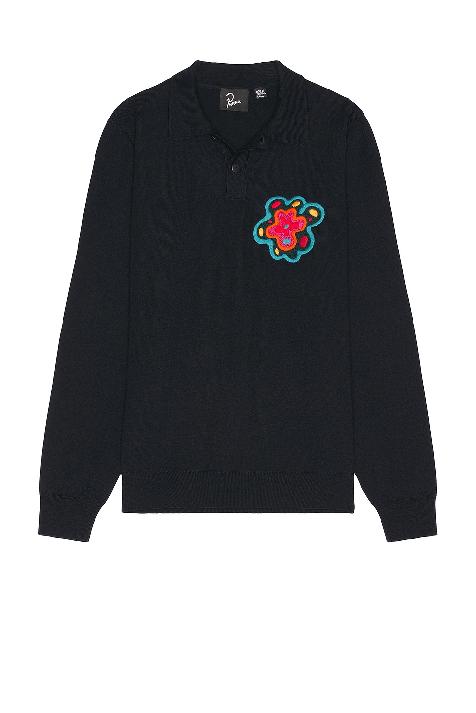 Image 1 of By Parra Flower Blob Knitted Polo Sweater in Midnight Blue