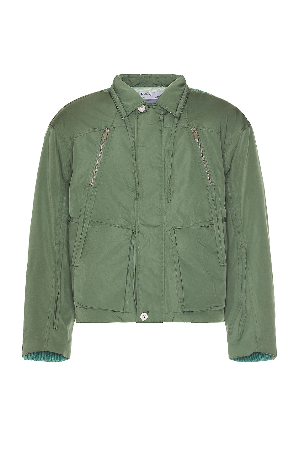 Image 1 of C2H4 Contrast Knitted Flight Jacket in Laurel Green