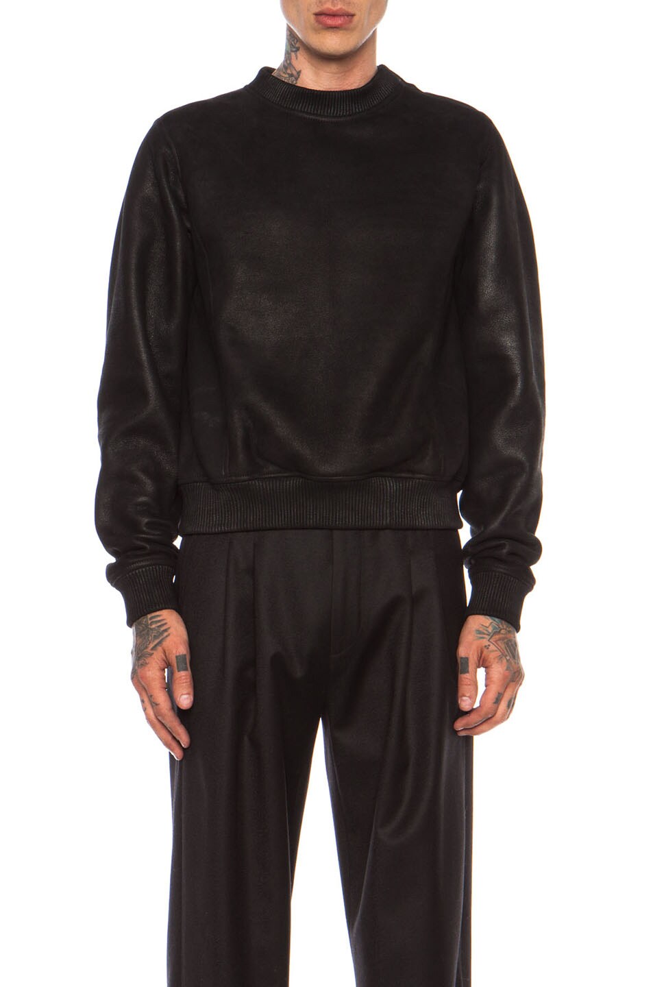 Image 1 of Calvin Klein Collection Flint Shearling Sweatshirt in Black