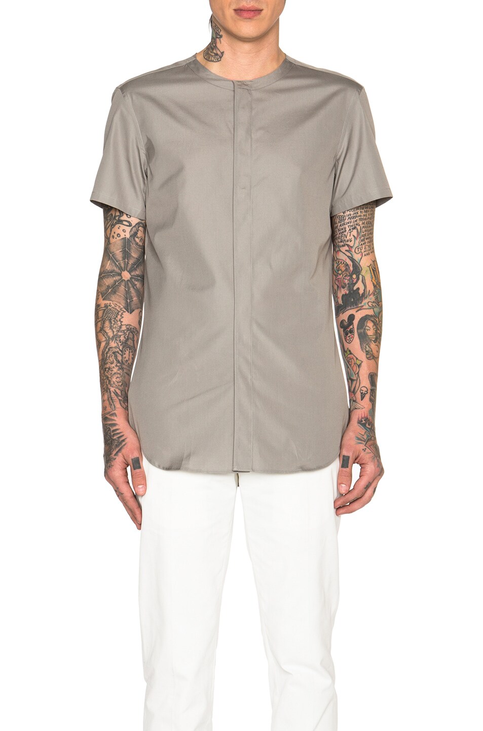 Image 1 of Calvin Klein Collection Kinetic Collarless Button Down Shirt in Metal