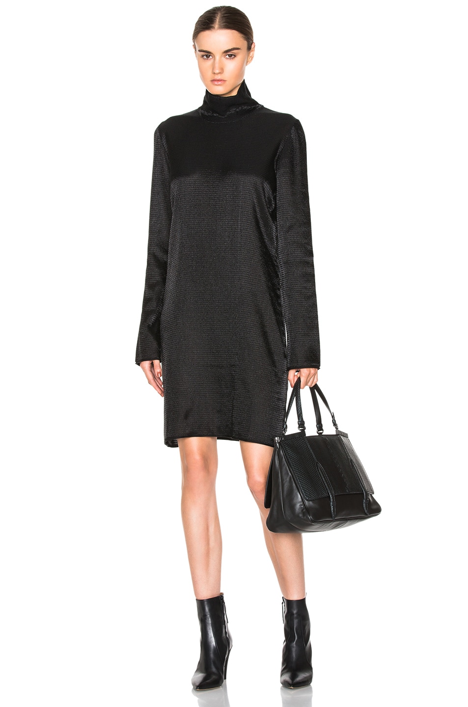 Image 1 of Calvin Klein Collection Viviette Evening Wave Stitch Dress in Black