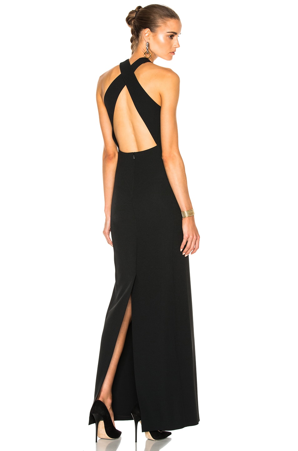 Image 1 of Calvin Klein Collection Kaye Long Cross Back Evening Dress in Black