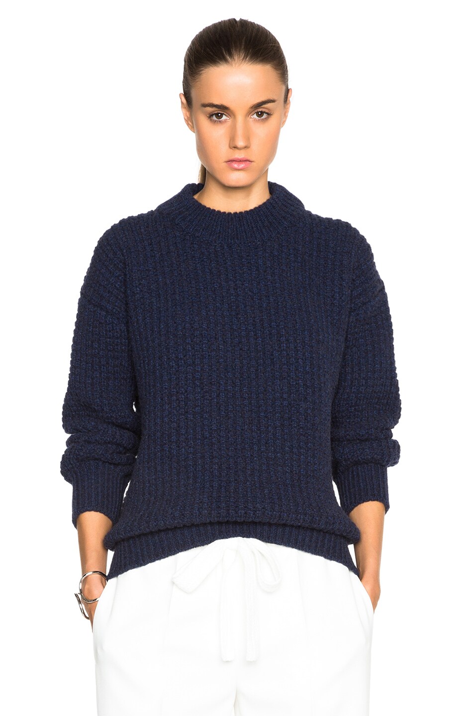 Image 1 of Calvin Klein Collection Tripsy Waffle Stitch Sweater in Marine