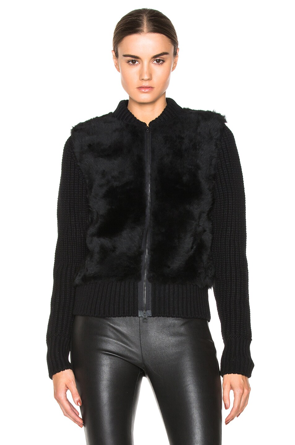 Image 1 of Calvin Klein Collection Vico Chunky Cashmere & Lamb Shearling Cardigan in Black