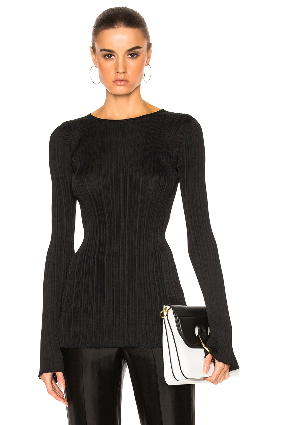 Image 1 of Calvin Klein Collection Elodie Variegated Rib Long Sleeve Tee in Black