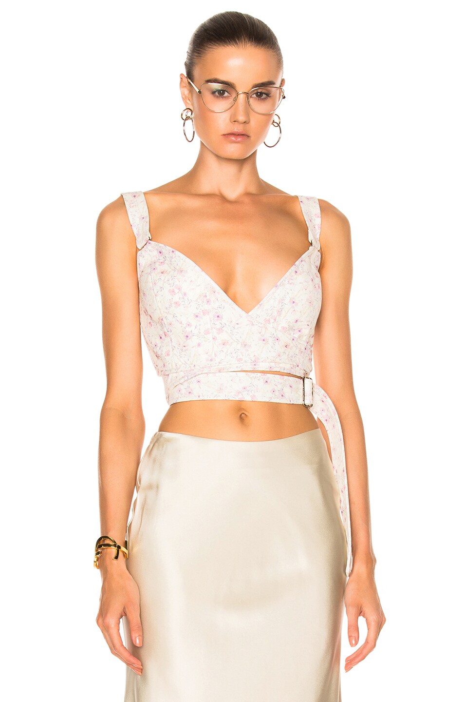 Image 1 of Calvin Klein Collection Linnetra L Faded Leather Floral Bouquet Bustier in Blush Rose