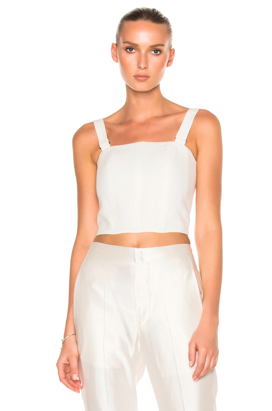 Image 1 of Calvin Klein Collection Laura Herringbone Linen Top in White