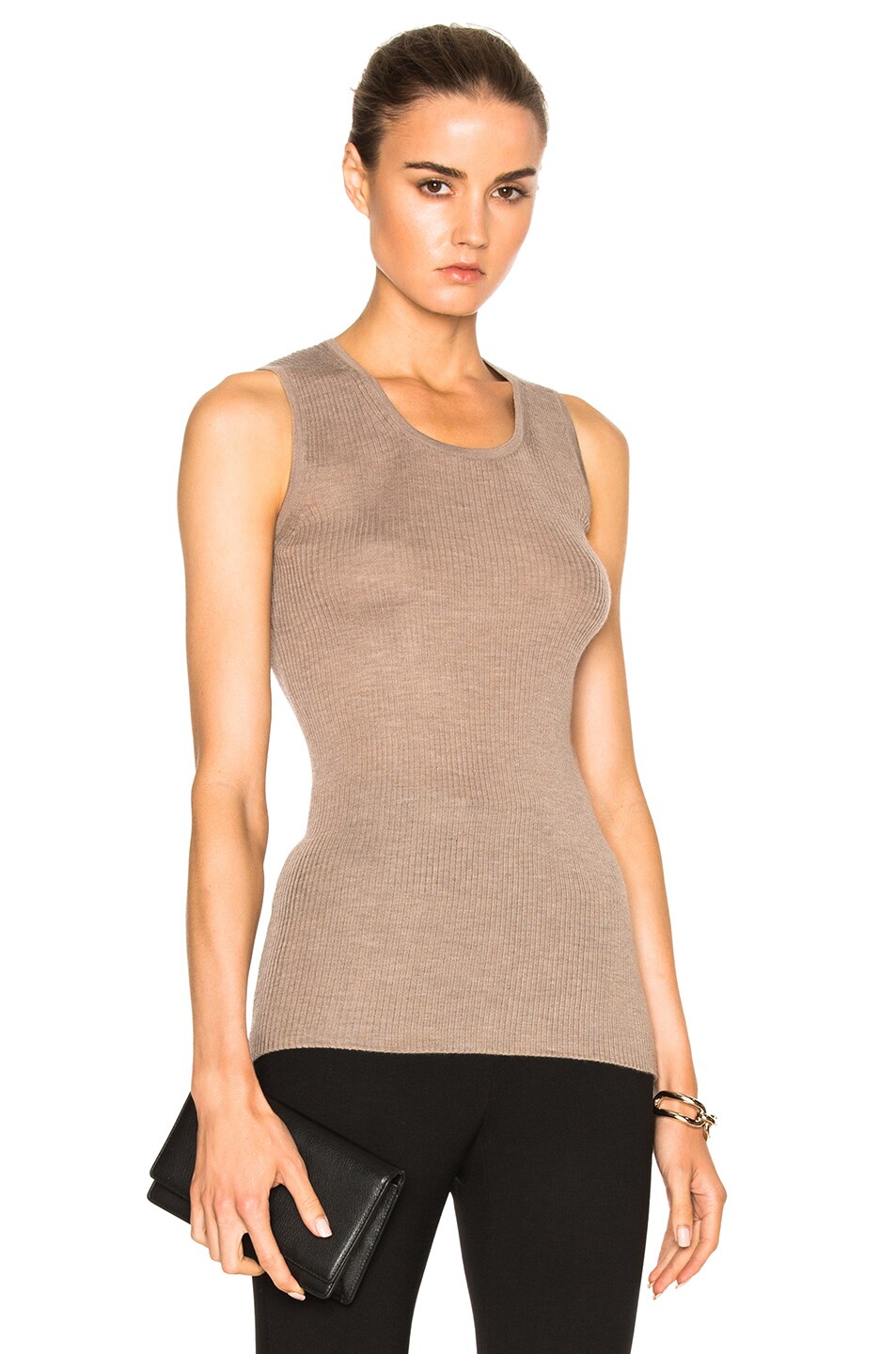 Image 1 of Calvin Klein Collection Cocco Cashmere Rib Tank in Stone