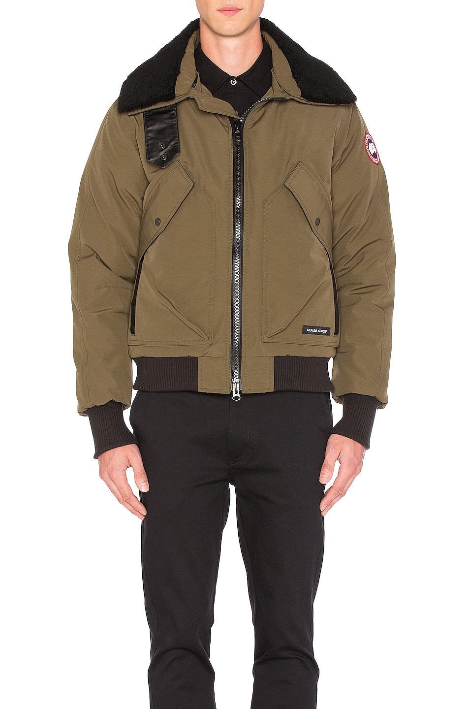 Image 1 of Canada Goose Bromley Shearling Collar Bomber in Military Green