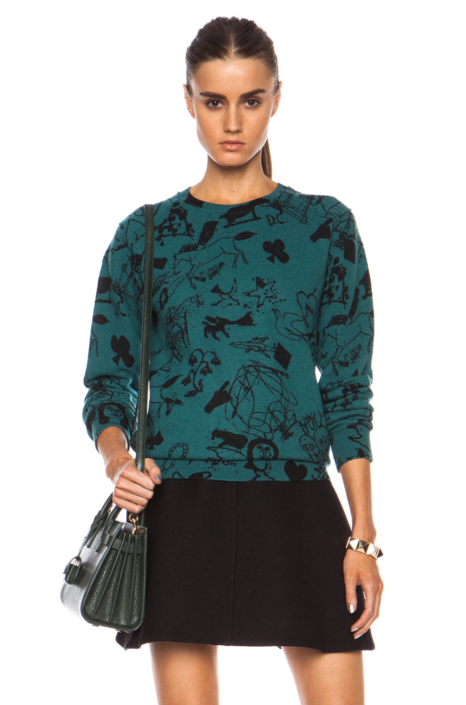 Image 1 of Carven Tattoo Crew Neck Wool Sweater in Green
