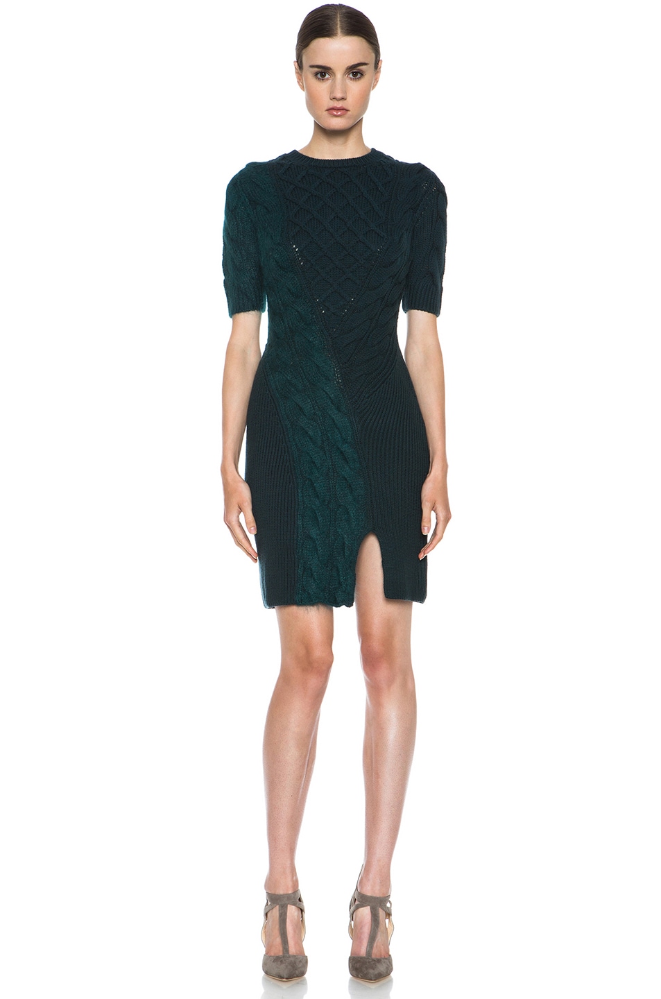 Image 1 of Carven Twisted Knit Merino Wool Sweater Dress in Green
