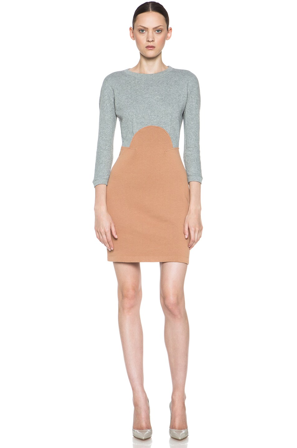 Image 1 of Carven Cut-Out Embroidered Cotton Dress in Mottled Grey