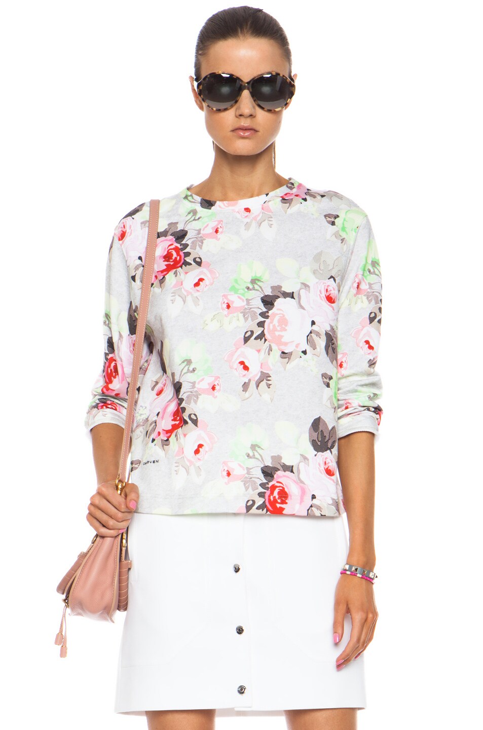 Image 1 of Carven Floral Cotton Sweatshirt in Sand