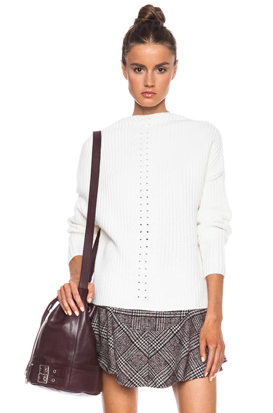 Image 1 of Carven Pearled Rib Knit Sweater in Ecru