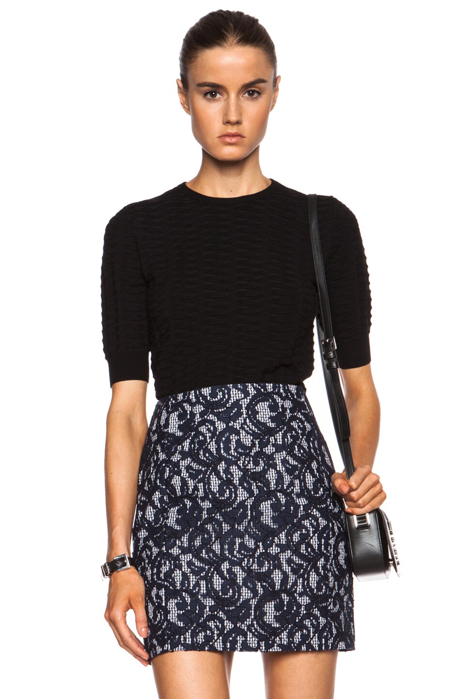 Image 1 of Carven Relief Viscose-Blend Knit Cropped Sweater in Black