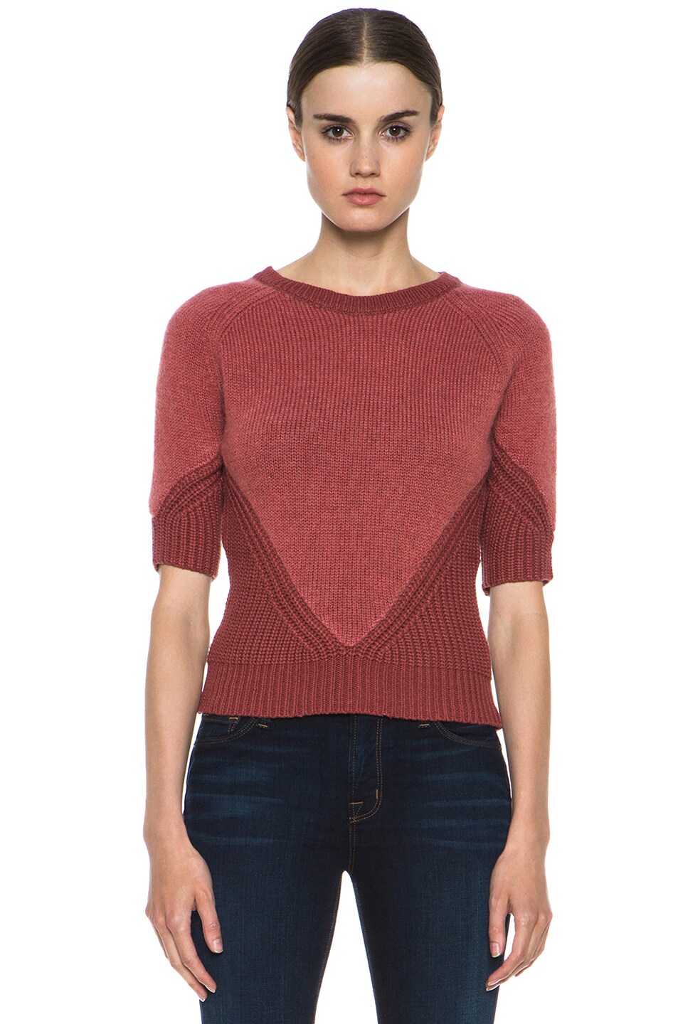Image 1 of Carven Contrasted Knit Sweater in Rust
