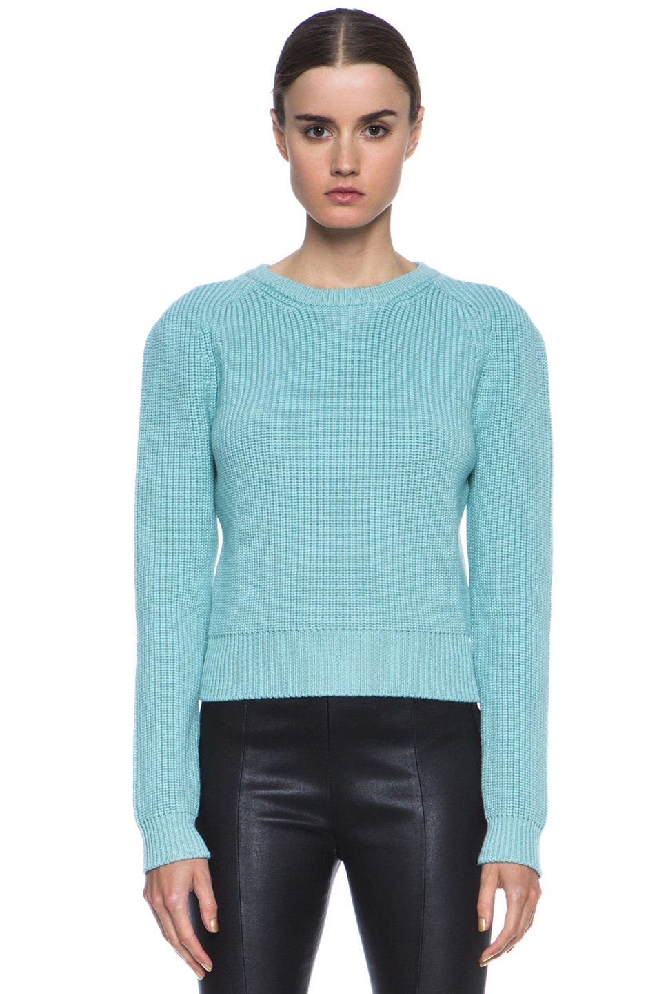 Image 1 of Carven Ribbed Knit Wool Crew Neck Sweater in Jade