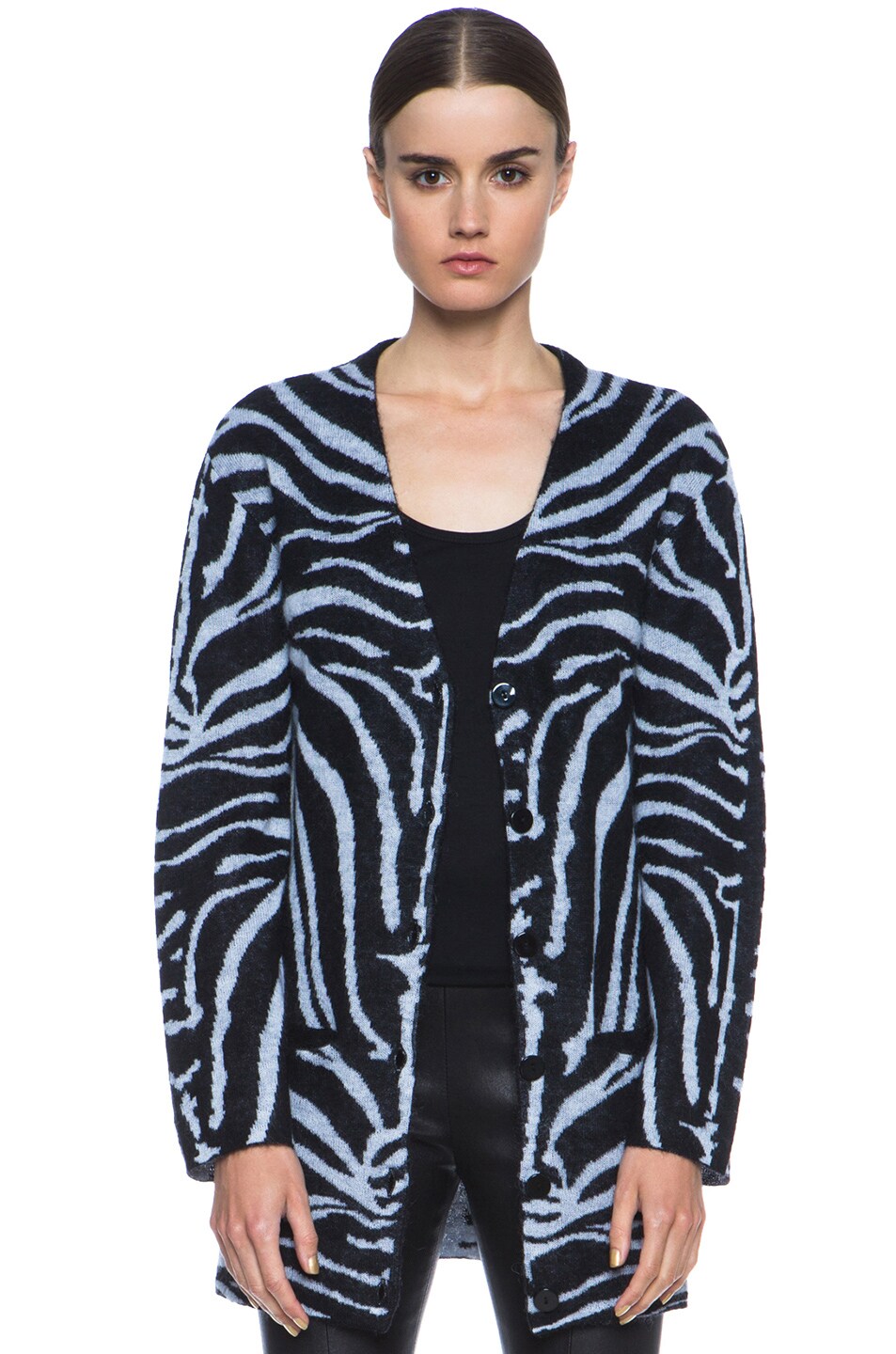 Image 1 of Carven Zebra Print Angora Cardigan in Black & White