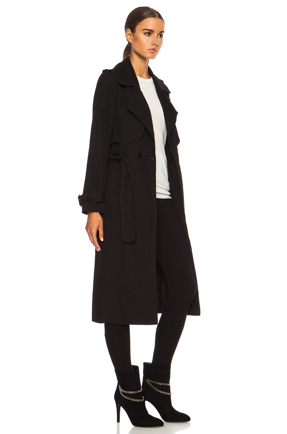 Carven Long Trench ViscoseBlend Coat in Black FWRD