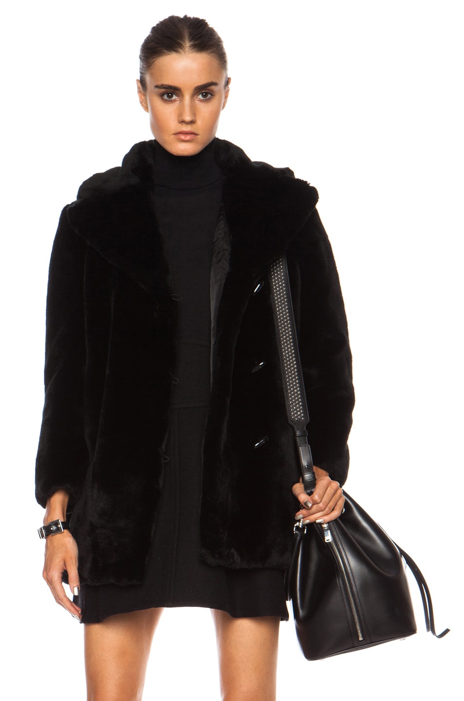 Image 1 of Carven Faux Fur Coat in Black