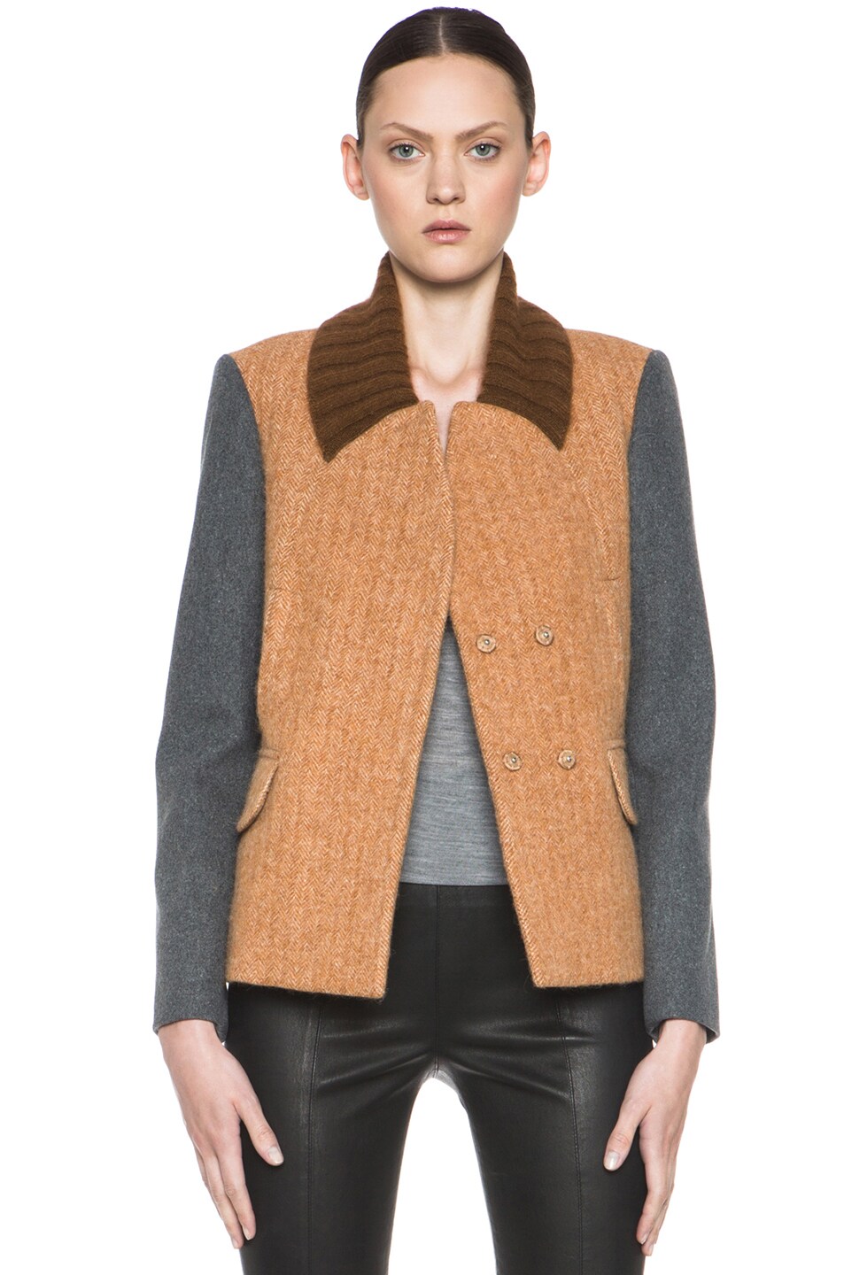 Image 1 of Carven Moss Chevron Wool Jacket in Camel