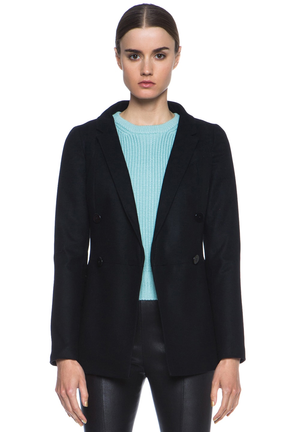 Image 1 of Carven Plain Wool-Blend Jacket in Black