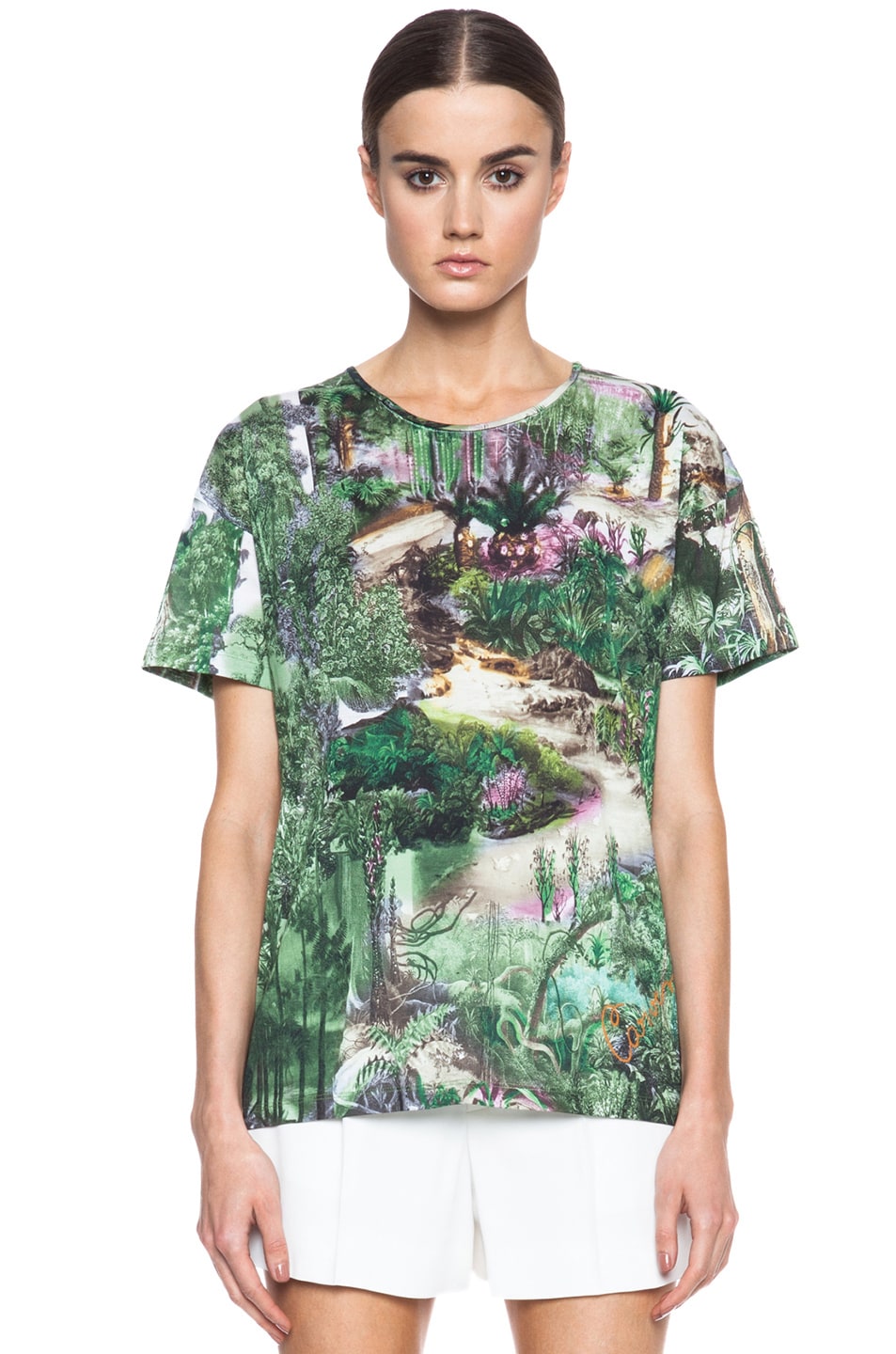 Image 1 of Carven Jungle Print Jersey Tee in Emerald