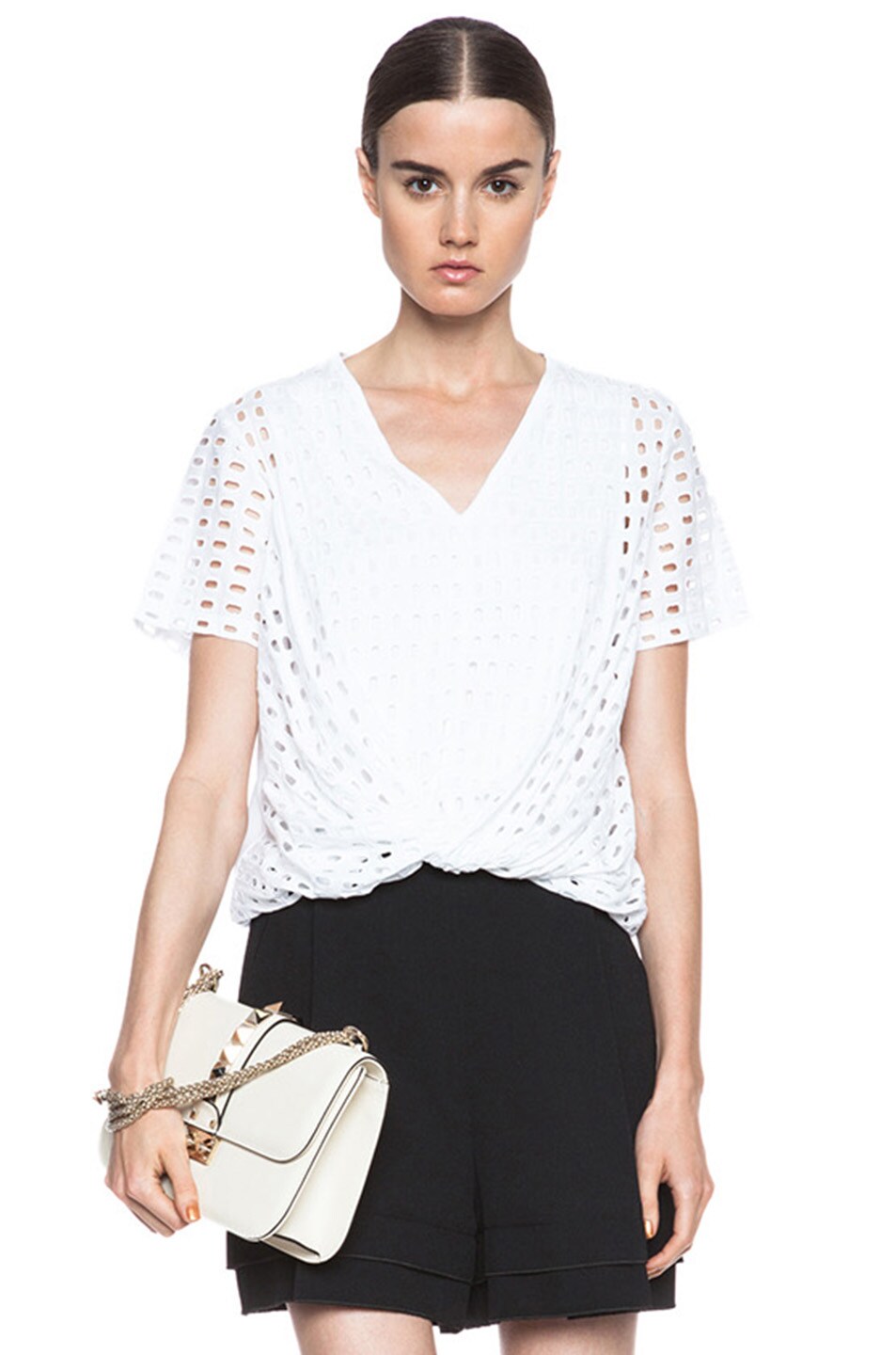 Carven Hemstitched Cotton Top in White | FWRD