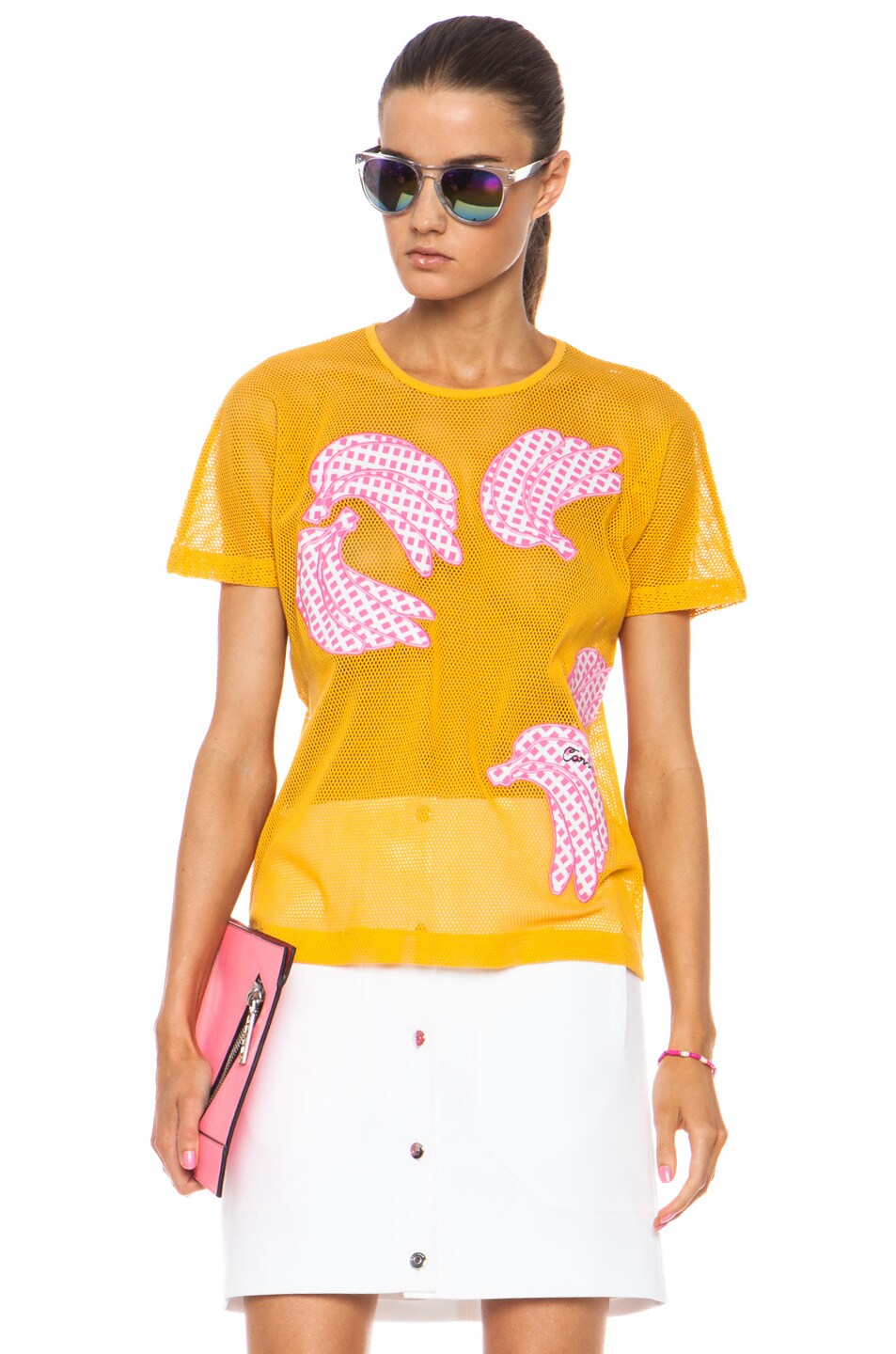 Image 1 of Carven Cotton Banana Tee with Netting in Banana