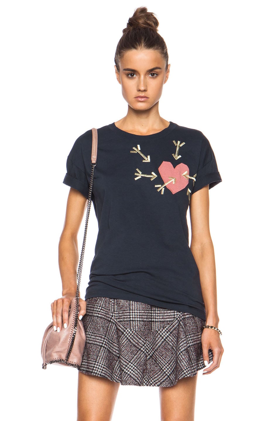 Image 1 of Carven Embroidered Heart Cotton Tee in Navy