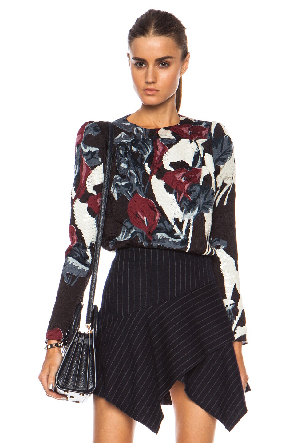 Image 1 of Carven Printed Crumpled Canvas Silk Blouse with Sequins in Print