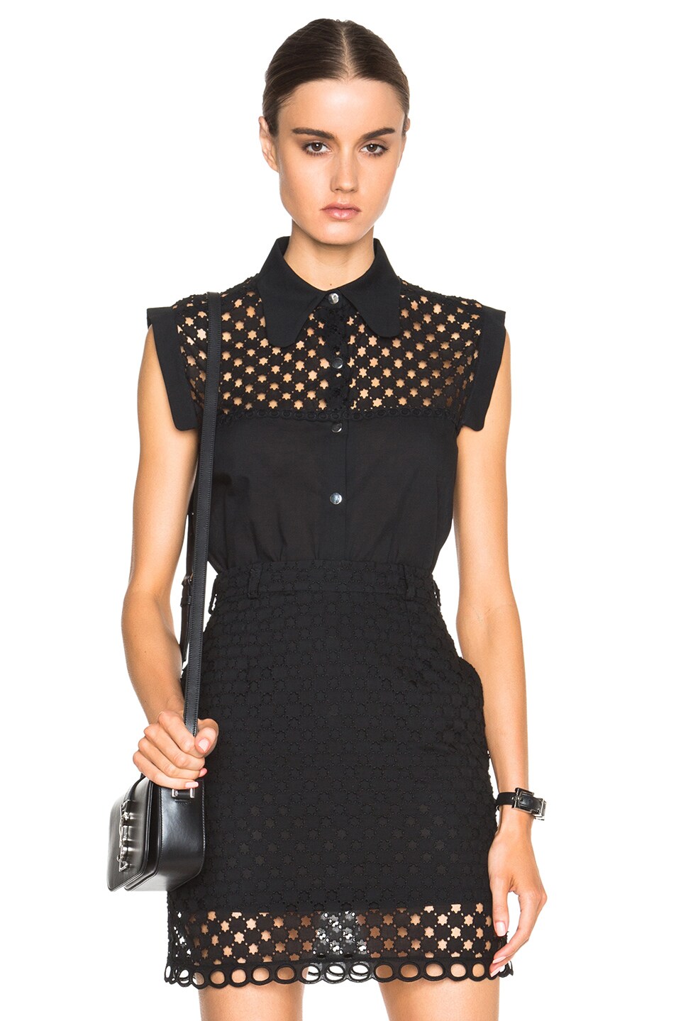 Image 1 of Carven Eyelet Collared Top in Noir