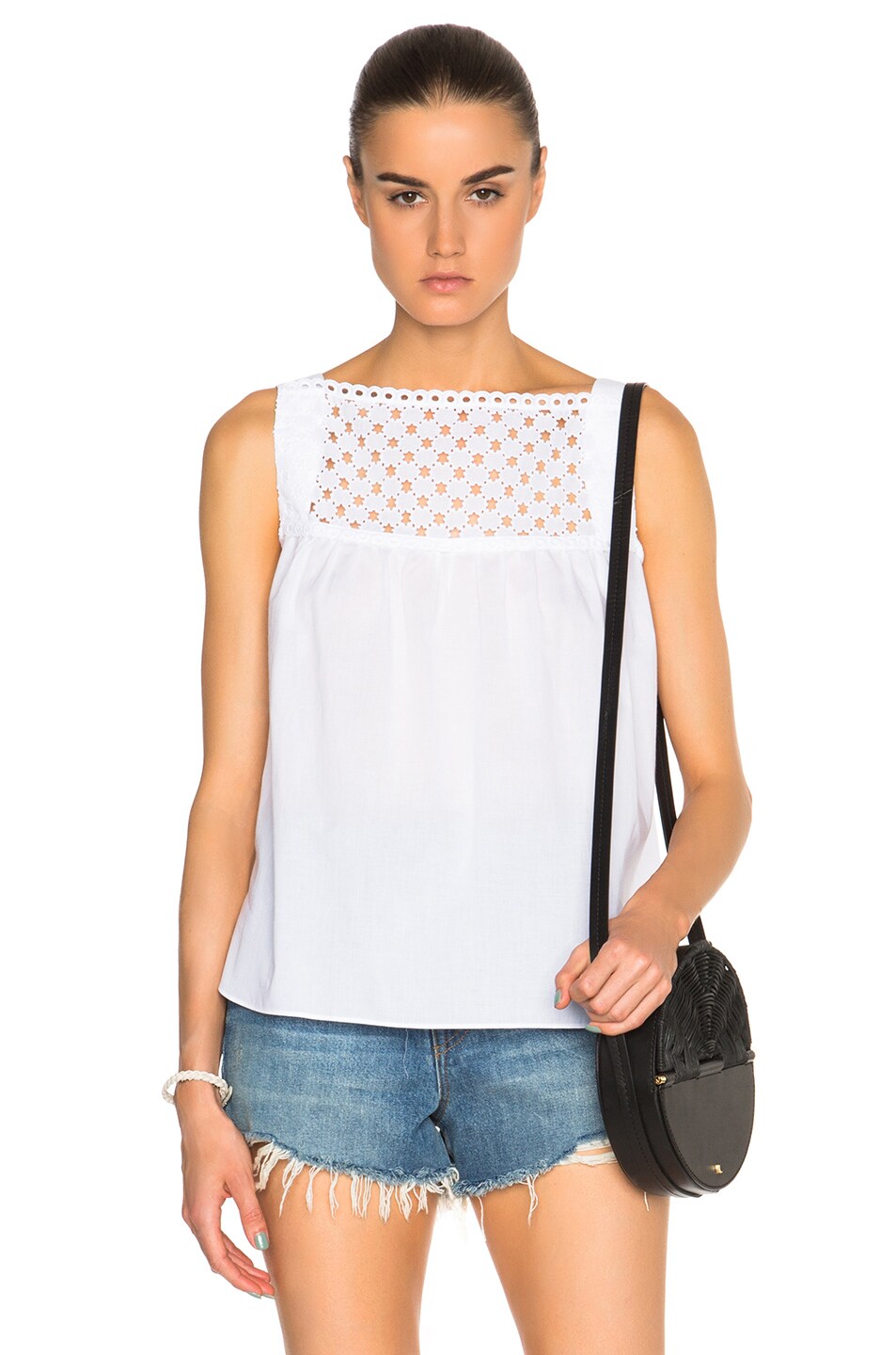 Image 1 of Carven Sleeveless Eyelet Top in Blanc Optique