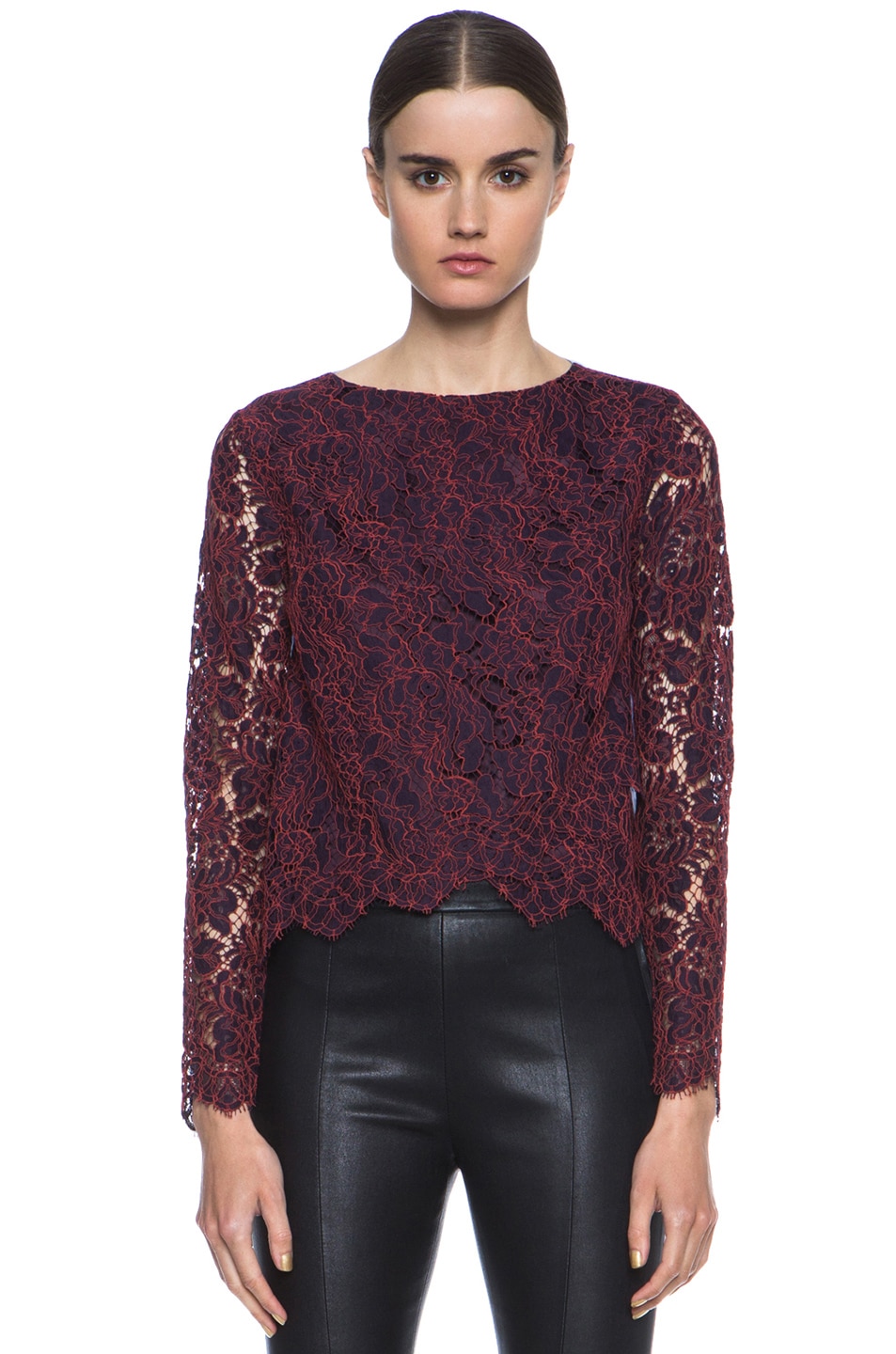 Image 1 of Carven Cornelis Cotton Lace Top in Burgundy