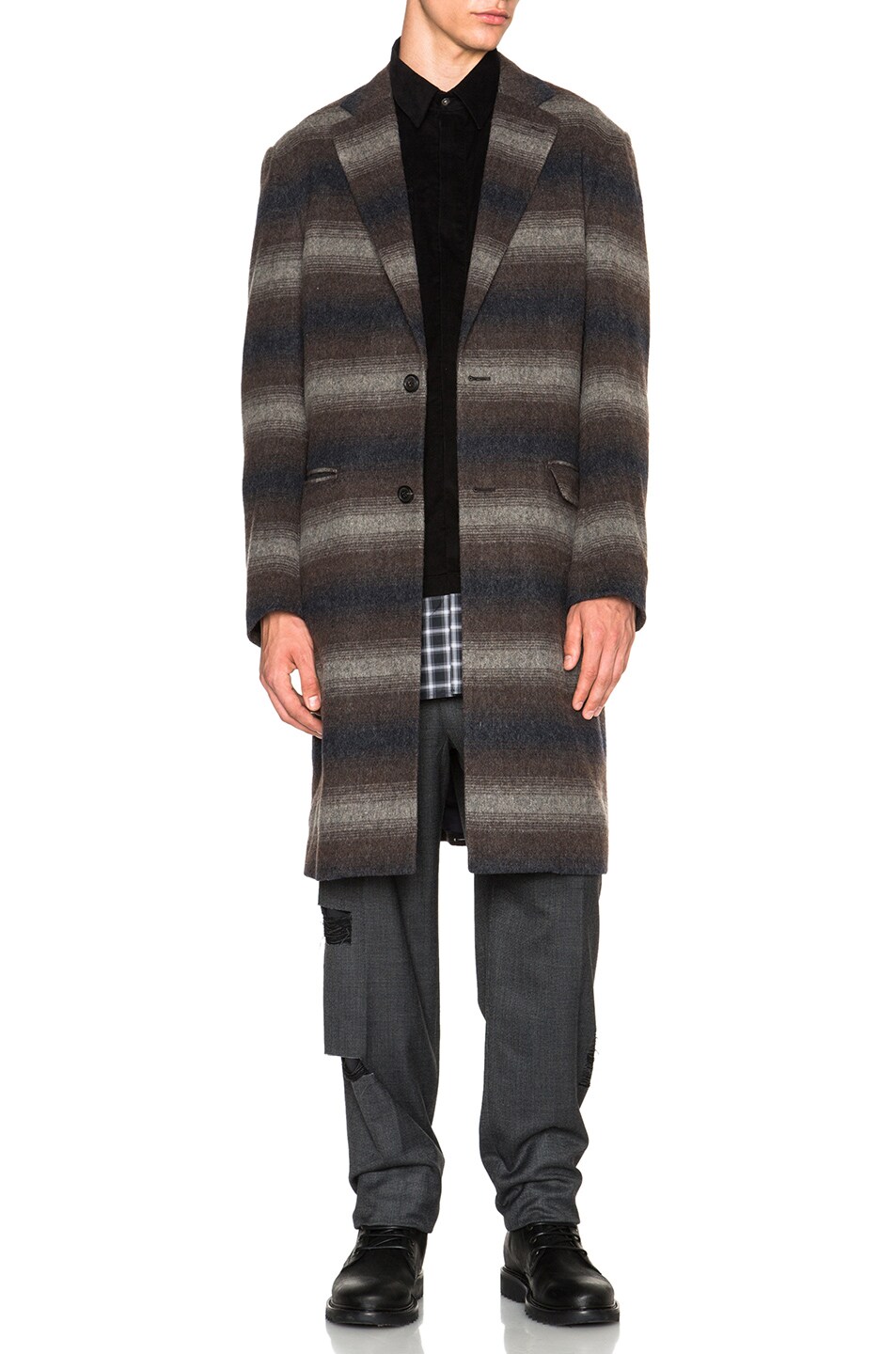 Image 1 of Casely-Hayford Wentworth Chesterfield Coat in Blue Stripe & Brown