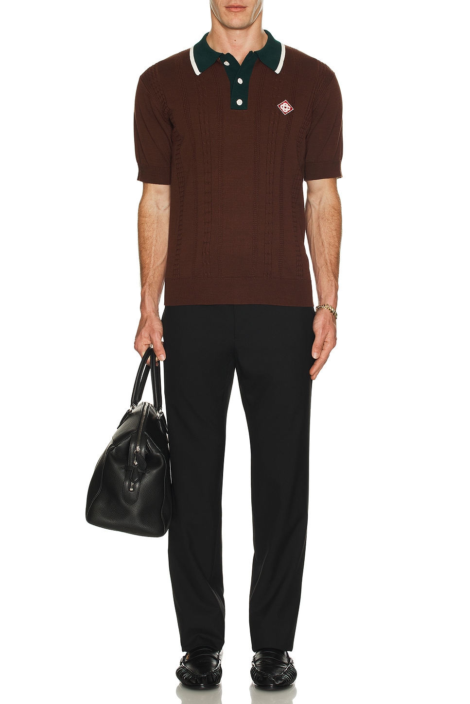 Image 1 of Casablanca Oversized Mini Cable Polo in Dark Brown