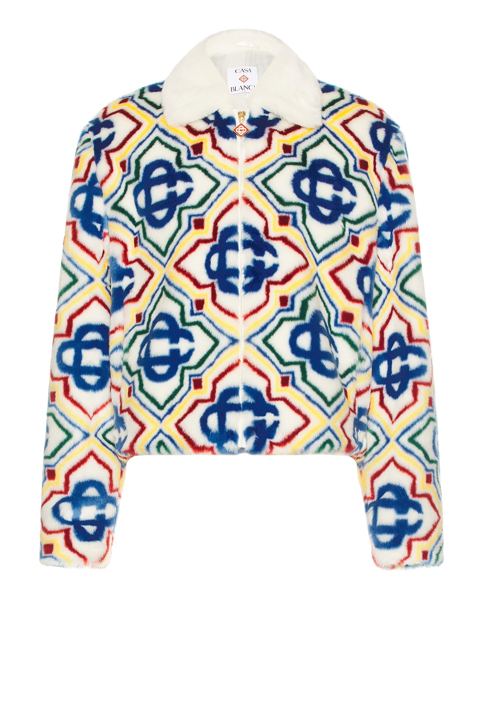 Image 1 of Casablanca Collared Faux Fur Jacket in Olympic Diamond Monogram